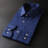 商务绅士 双丝光高支纯棉 男士春夏新款长袖衬衣正装蓝衬衫A173