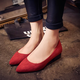 2016春新款韩版尖头平底绒面黑色单鞋平跟小红鞋2-3cm小跟 女瓢鞋