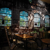 3D立体怀旧铁皮假窗墙纸铁锈砖纹壁画餐厅酒吧咖啡店ktv网咖壁纸