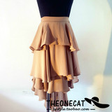 THEONECAT韩国夏季新款简单纯色荷叶边层层蛋糕雪纺不规则 半身裙