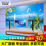 3D立体背景墙蓝天大海景壁画 地中海电视背景墙纸 海边椰树壁纸