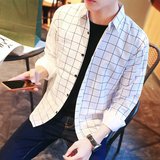 韩版新款长袖格子衬衫男休闲外套潮春夏季青少年衬衣学生薄款宽松