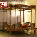 中式架子床成人儿童仿古典蚊帐床双人实木大床1.5米1.8纱幔木雕花