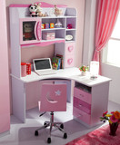 儿童家具转角书桌书柜学习桌女孩电脑桌带书架直角粉色写字台特价