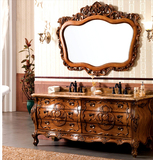 欧式高档奢华实木浴室柜洗手盆别墅型专用红橡木开放漆卫浴柜组合