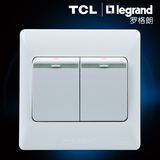 TCL罗格朗开关插座86型K4.0象牙白双开单控带荧光开关面板正品