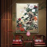 中式手绘工笔花鸟图别墅酒店挂画高档有框画室内装饰玄关家居油画
