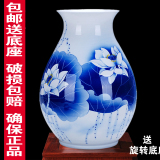 景德镇陶瓷器 名家吴文瀚手绘青花瓷花瓶石榴瓶 花开富贵收藏证书