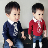 男童假两件毛衣秋季2016新款1234岁小童宝宝衬衫领打底针织线衣