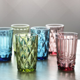 复古浮雕水杯玻璃杯子家用无铅玻璃杯大号创意果汁杯加厚牛奶杯
