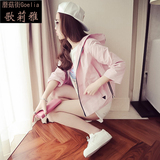 少女夏装新款韩版潮八分袖短款卫衣女学生粉色甜美连帽外套上衣春