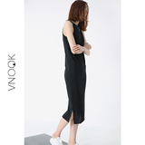 VNOOK2016夏季新品 纯色修身打底长裙 简约长款背心吊带连衣裙 女