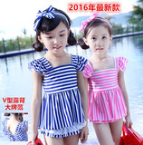 韩版儿童泳衣 女孩分体裙式短袖套装 防晒宝宝游泳衣