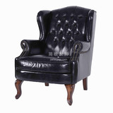 高档美式欧式真皮老虎椅新古典高背客厅单人沙发咖啡厅样板房椅