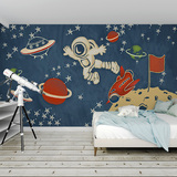 3d立体墙纸地中海卡通手绘儿童房客厅电视背景墙壁纸太空风景壁画