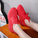 夏季女式运动鞋跑步鞋 韩版平底圆头透气镂空网面女鞋子健身鞋