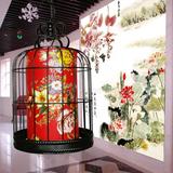 新中式古典铁艺鸟笼灯羊皮吊灯酒店复古客厅餐厅装饰工程LED吊灯