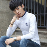 秋季新款长袖T恤男青年修身体恤衫韩版纯棉立领上衣学生潮流衣服