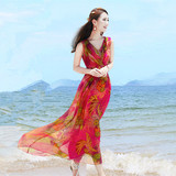 2016夏季新款波西米亚印花高端飘逸海边度假沙滩裙气质显瘦连衣裙