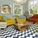 欧式蓝白条纹曲线地毯客厅茶几地毯卧室书房地中海手工腈纶地毯