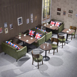 复古咖啡厅沙发休闲西餐厅桌椅甜品店奶茶店皮质沙发桌椅卡座组合
