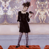iFashion诺里 塞维利亚 系带宫廷复古女装洛丽塔黑色连衣裙公主裙