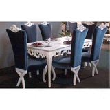 新古典餐桌 实木长桌 欧式餐桌椅子组合6人饭桌象牙白色田园餐桌
