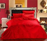 纯棉结婚床上用品全棉活性婚庆大红玫瑰花四件套被套六七件套特价