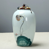 景德镇青瓷手绘茶叶罐陶瓷普洱茶叶罐密封罐可做花器手绘茶叶罐