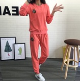 2016春季新品韩版学院风卡通刺绣两件套休闲运动套装女生卫衣卫裤