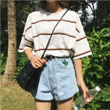 韩国ulzzang原宿风bf短袖T恤学生女装夏季韩版潮宽松条纹半袖上衣