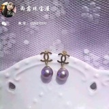 【雨露珠宝】天然紫色淡水珍珠18k金小香款耳钉 可换爱迪生珍珠