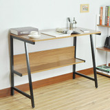 美式简易电脑桌家用实木办公桌 时尚铁艺学生书桌方便实用置物桌