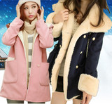 青少年女装2016冬装新款少女初中学生中长款加绒加厚卫衣棉衣外套