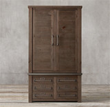 美式乡村复古做旧橡木衣柜欧式简约现代实木开门两门衣柜实木衣柜