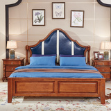 美式真皮全实木双人床欧式软靠床1.8米新古典复古乡村婚床主卧床