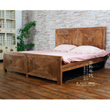 古朴年代 现代简约全实木双人床 大气时尚1.8米老榆木门板双人床