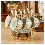 欧式描金咖啡杯套装下午茶陶瓷杯子英式骨瓷红茶杯6杯碟送6勺杯架