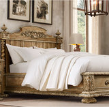 实木床双人床婚床定做欧美式雕花做旧方床样板房实木家具高档别墅