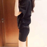 韩国代购2016夏季新款女装修身连衣裙夏显瘦小黑裙蝙蝠袖包臀裙子
