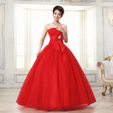 新款韩版特价包邮精品大红色婚纱蕾丝手工礼服公主裙蝴蝶结长礼服