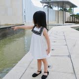 fanny12c女童背心裙2016夏装新款韩版海军领学院风公主百褶连衣裙