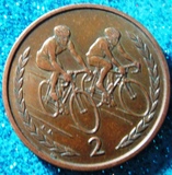 马恩岛硬币1998年2便士铜币 伊莉莎白II世.自行车耐久赛.少币种