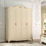 欧式实木衣柜4门法式雕花卧室组装衣柜白色烤漆橡木板式大衣橱