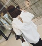 【13C】2016夏 韩国扣环设计感 oversize宽松大袖子白衬衫女 EC18