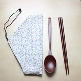 ZAKKA特价檀木筷子勺子套装和风布袋食器布艺便携餐具原木匙子筷
