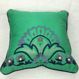 欧美式绿色植物刺绣花沙发抱枕靠垫翠绿中式古典唯美墨绿客厅靠枕