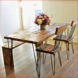 工业风原木家具做旧loft办公桌实木美式铁艺桌腿复古餐桌家用饭桌