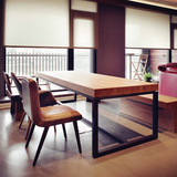 美式乡村4-6人餐桌椅子组合长方形复古实木办公桌会议桌咖啡桌