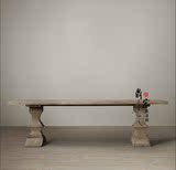 美式乡村法式浪漫主义风格欧式罗马柱新古典雕花做旧复古实木餐桌